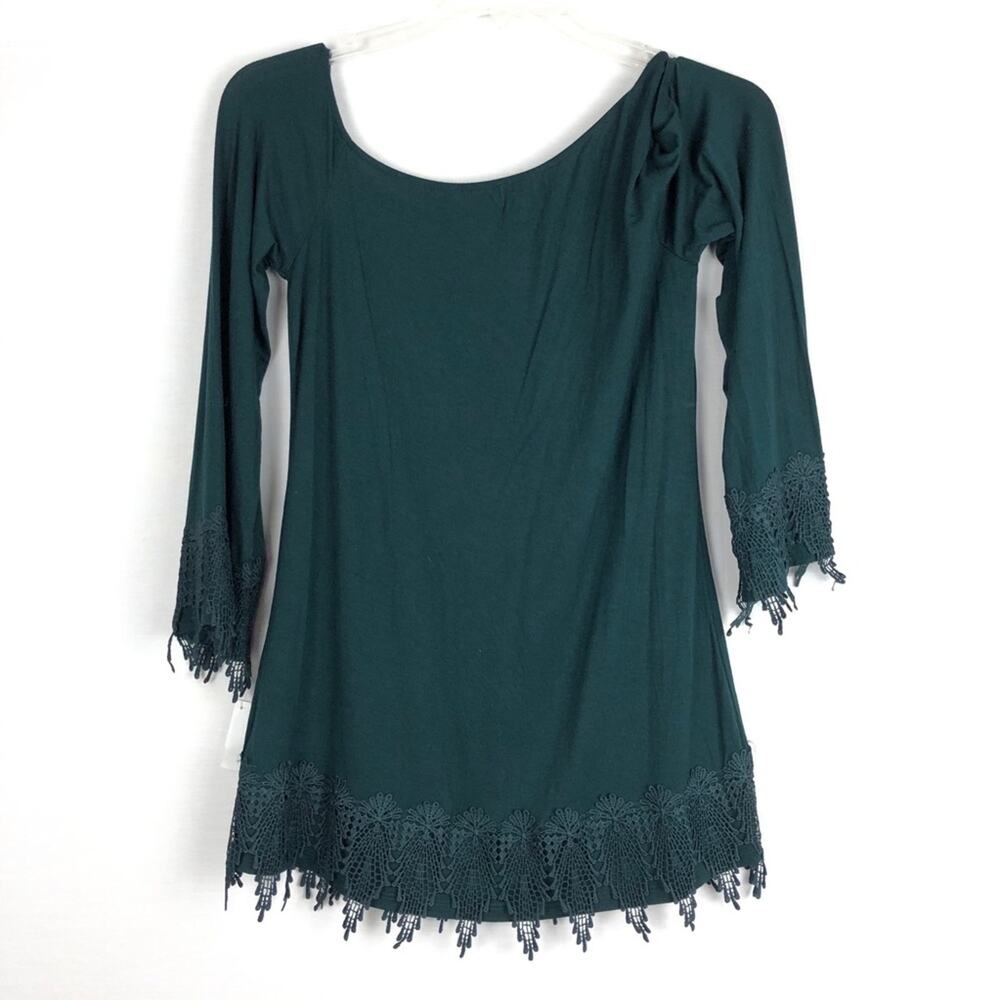 Mod X NWT Off Shoulder Lace Trim Teal Green Blouse 3/4 Sleeve Crochet Size M